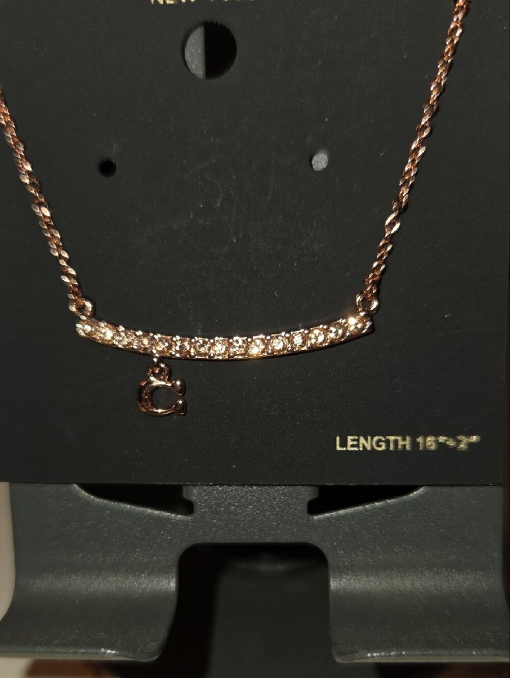 Coach Rose Gold Pavé Bar Necklace with C Charm - Picture 3 of 7